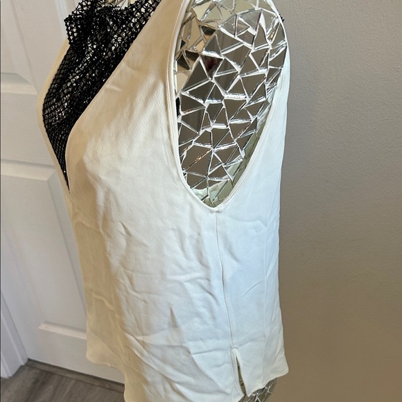 Massimo Dutti Cream Black Crystal Silk V-Neck Tank Top - Picture 6 of 9